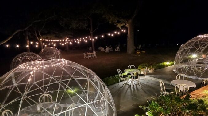 Nighttime igloos @RamsHeadInn